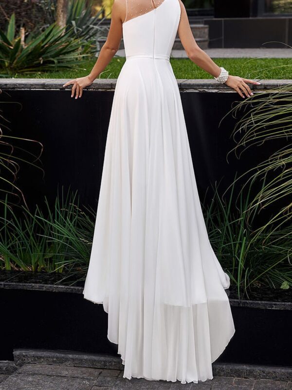 Slant Shoulder Dress Slim Dress Maxi Dress - Image 4