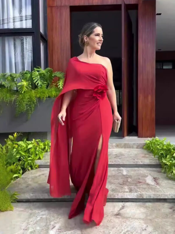Slant Neck Sexy High Lrregular Dress - Image 3